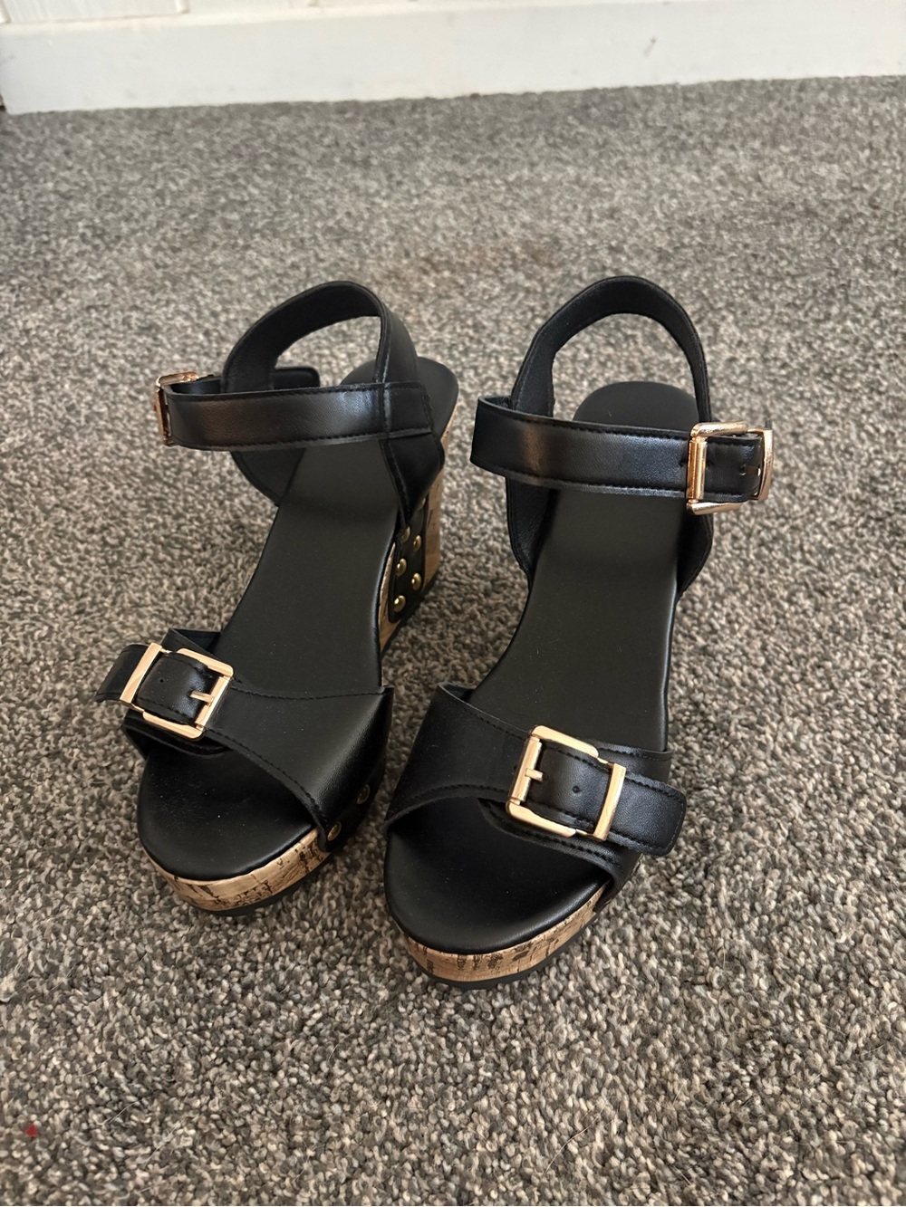 Black Buckle Platform Sandals - Women's Stylish Heeled Sandals